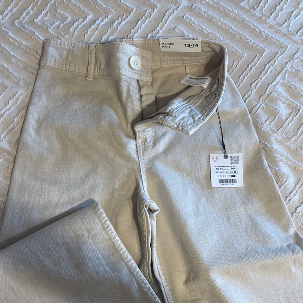Girls Beige wide leg, high rise pants